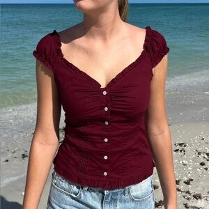 Brandy Melville Burgundy Elena Button-Up Top BNWT